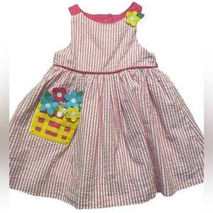 Florence Eiseman Pink and Yellow Striped Flower Basket Dress 12M